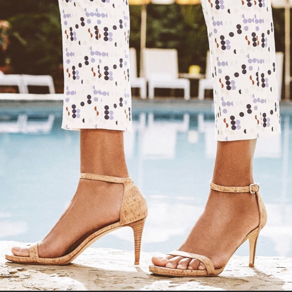 Stuart Weitzman Cork Stiletto Heels Sandal Gem